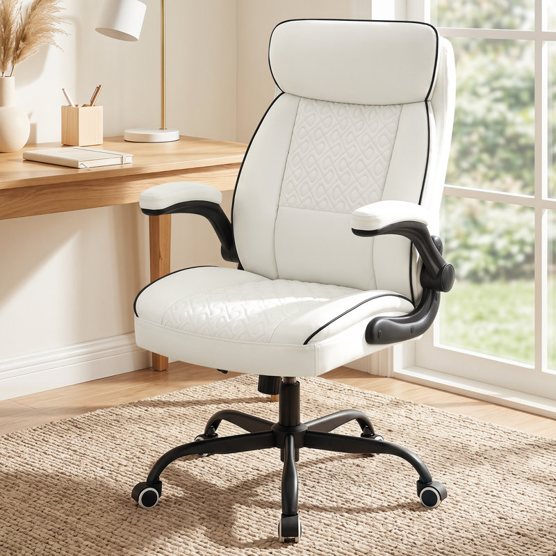 Fauteuil de bureau ergonomique en cuir ergonomique, Blanc, Blanc