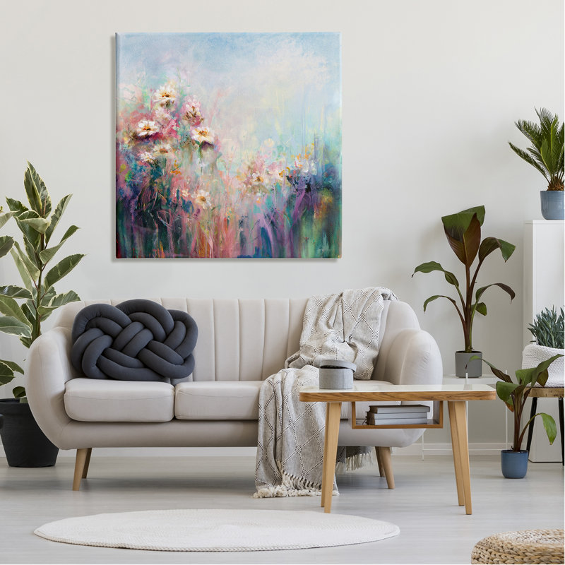 «Abstract Flower Garden Blooming Hues», peinture sur toile tendue, H 36 po x l 36 po x P 1,5 po