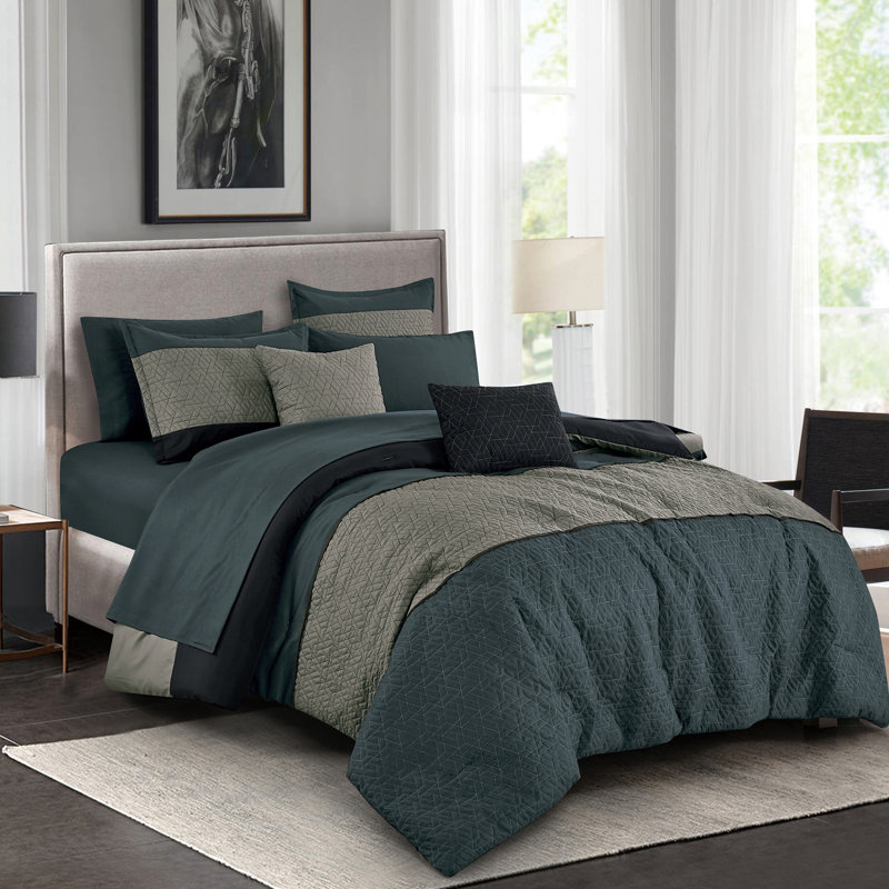 9‑Piece Modern Transitional Geometric Quilted Comforter Set