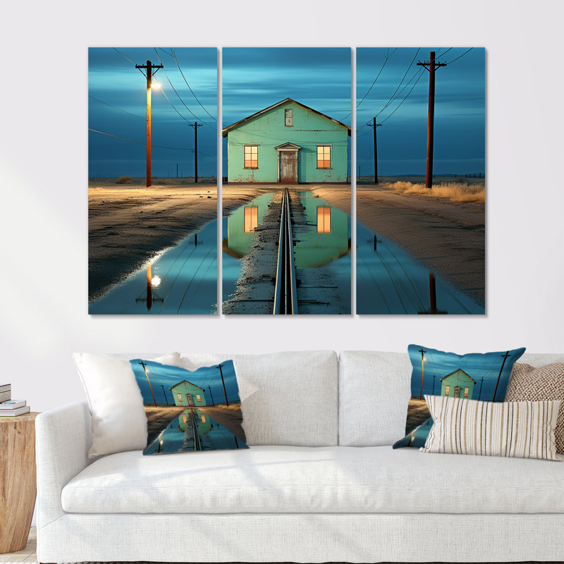 Turquoise, crépuscule, photographie industrielle III - usines, ensemble d'art sur toile, H 32 po x l 48 po x P 1 po