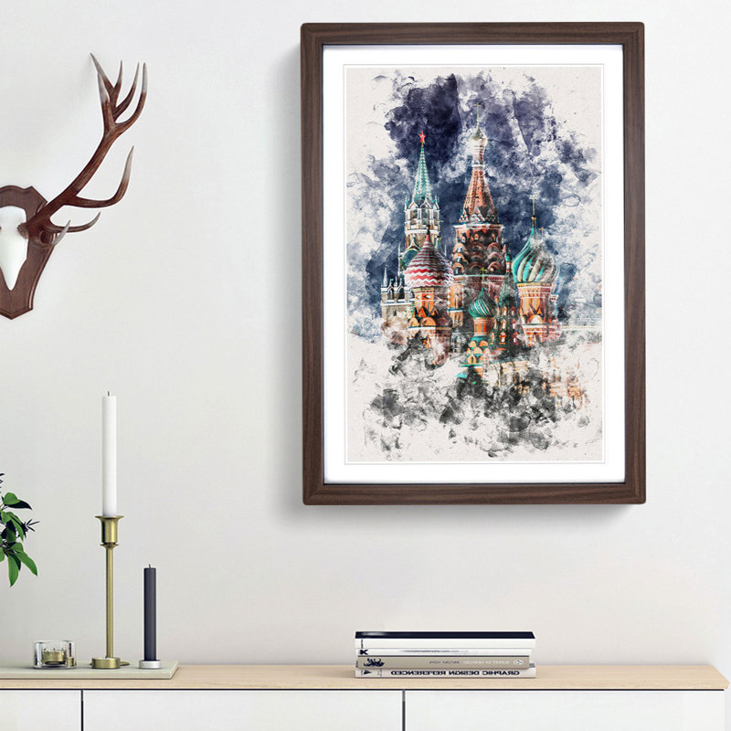 The Kremlin in Moscow Russia - Picture Frame Painting Print, Walnut Framed, 63cm H x 45cm W x 2cm D