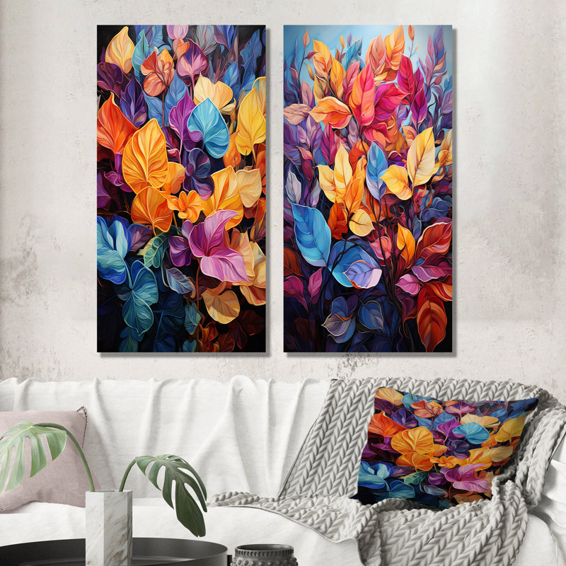 Feuilles colorées colorées - Ensemble de 2 décorations murales en métal, H 28 po x l 24 po