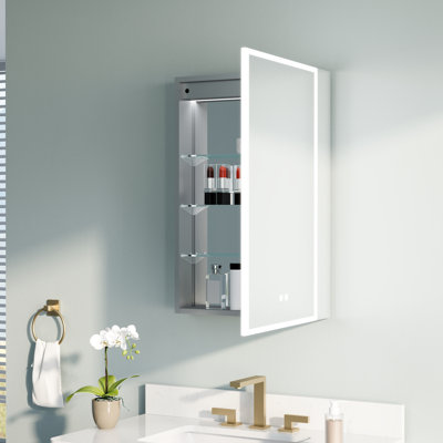 Pharmacie avec éclairage à DEL 20 "x 30", encastrée ou à fixation en surface, armoire à miroir à charnière droite avec loupe 3X, anti-buée