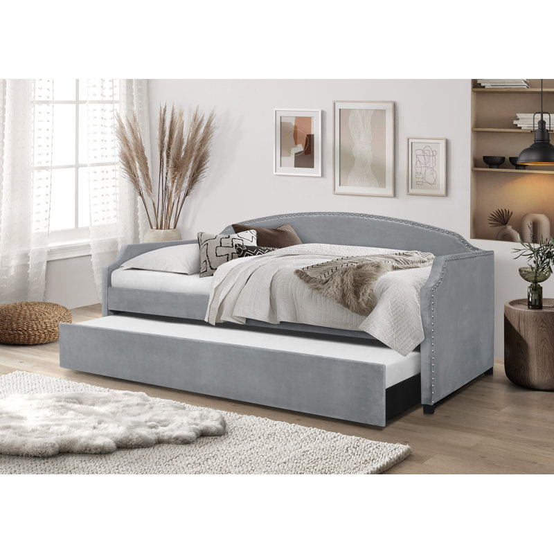Yamna Upholstered Daybed with Trundle, Light Grey