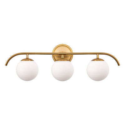 3-Light Brass Vanity Light Fixture With Frosted Glass Globes Modern Wall Sconce For Bathroom, Mirror, And Hallway