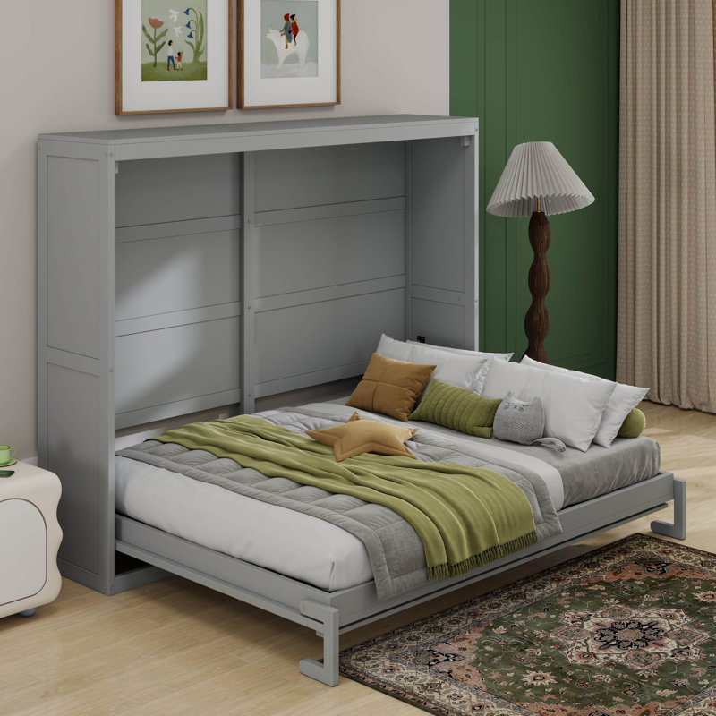 Murphy Bed Wall Bed, Gray, Queen