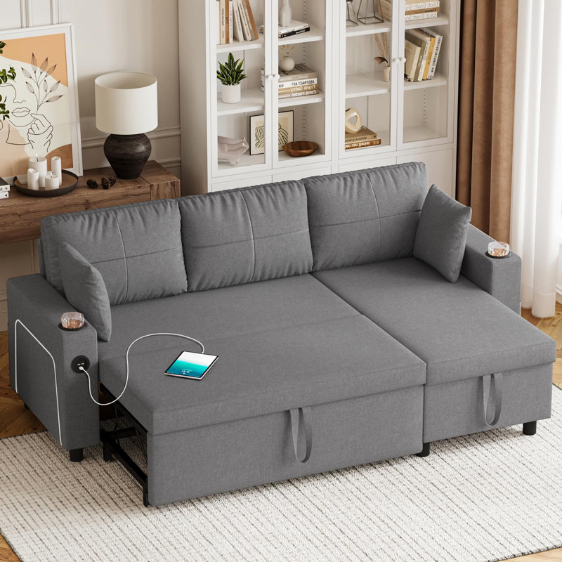 3 Seater Fabric Sofa Bed, Grey