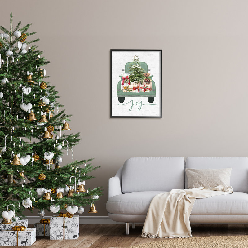 Ba-833 - Camion-cadeau rustique avec joie encadré sur bois par impression à lettres et doublée, H 30 po x l 24 po x P 1,5 po