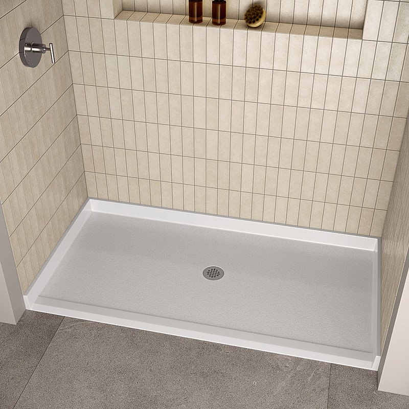 Receveur de douche en alcôve Streamline GB-644-580, 158 cm x 82 cm, conforme aux normes ADA, en acrylique blanc brillant avec bonde centrale (bonde incluse).