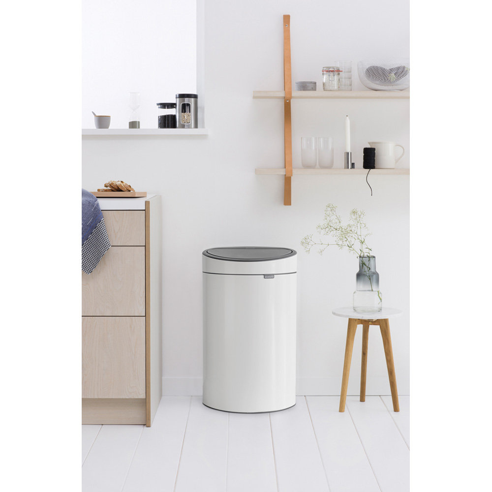 Brabantia 10.6gal Touch Top Trash Can, White