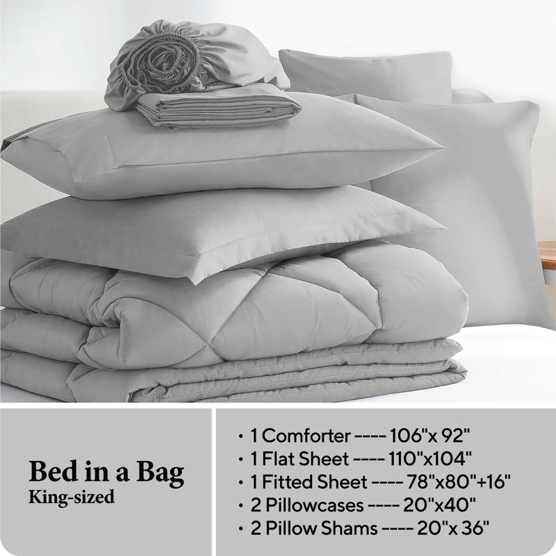 Ensemble d'édredon 7 pièces en microfibre, lit toutes saisons dans un sac - gris clair, très grand, Gris clair