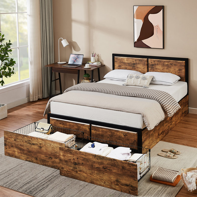 Wheeled Under-Bed Storage Box, Wooden Under-Bed Storage Drawer, Suitable for Bedroom Clothes, Only Drawers, 4pcs Set, Under-Bed Storage
