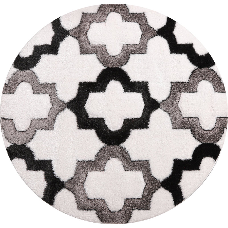 Tapis blanc à poils longs Ackart Collection, Rond 7 pi 7 po