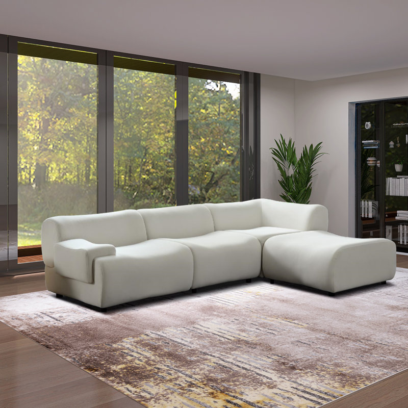 Canapé modulaire rembourré 4 pièces Roanna, Velours blanc