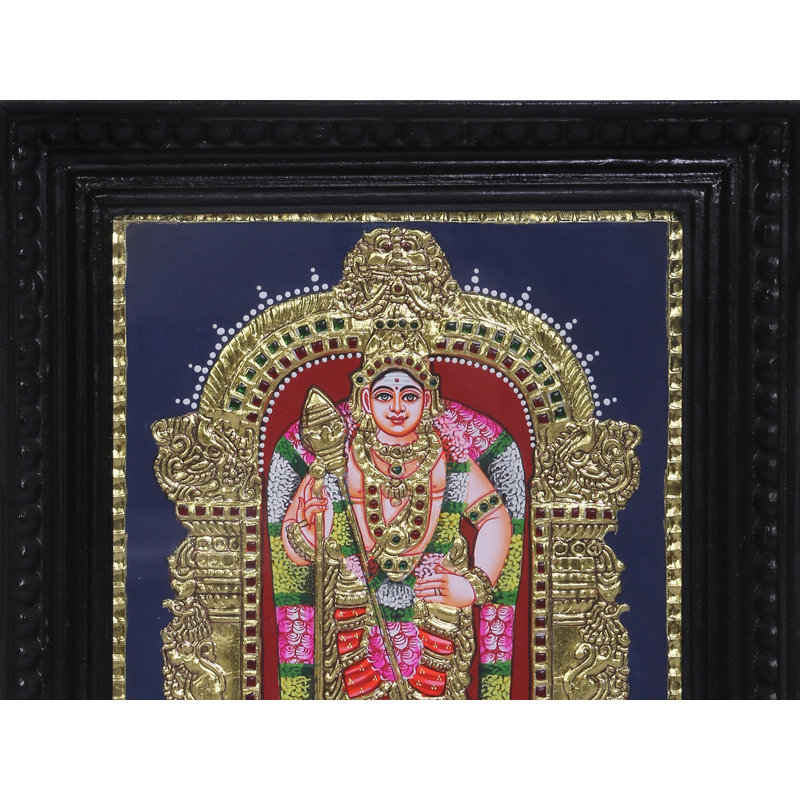 Lord Murugan Swami Tanjore, peinture | Couleurs traditionnelles avec or 24 carats | Structure en bois de teck | Fait à la main