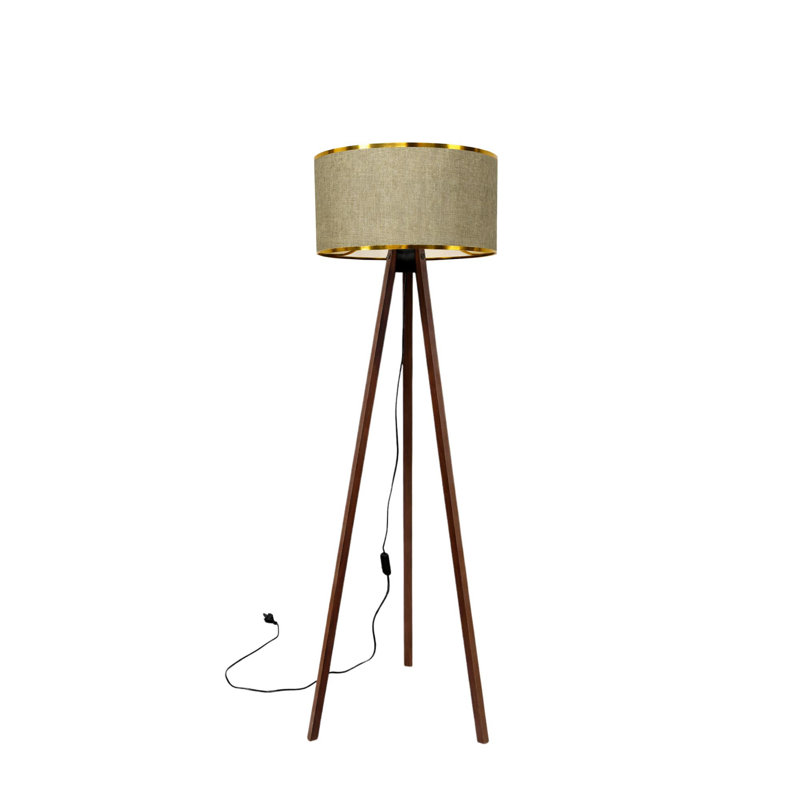 Elegant Wooden Floor Lamp, 55.1 inches Tall, Beige & Gold | 100% Wood Construction, E27 Socket (Max 40W), Modern Scandinavian Design | Perfect for Living Room, Bedroom, or Home Office Decor