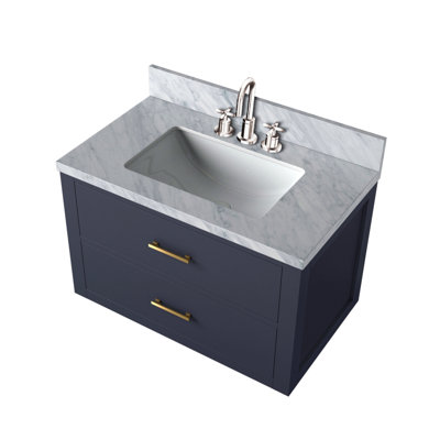Meuble-lavabo simple 30 po X P 22 po D, dessus en marbre de Carrare et ensemble de robinet
