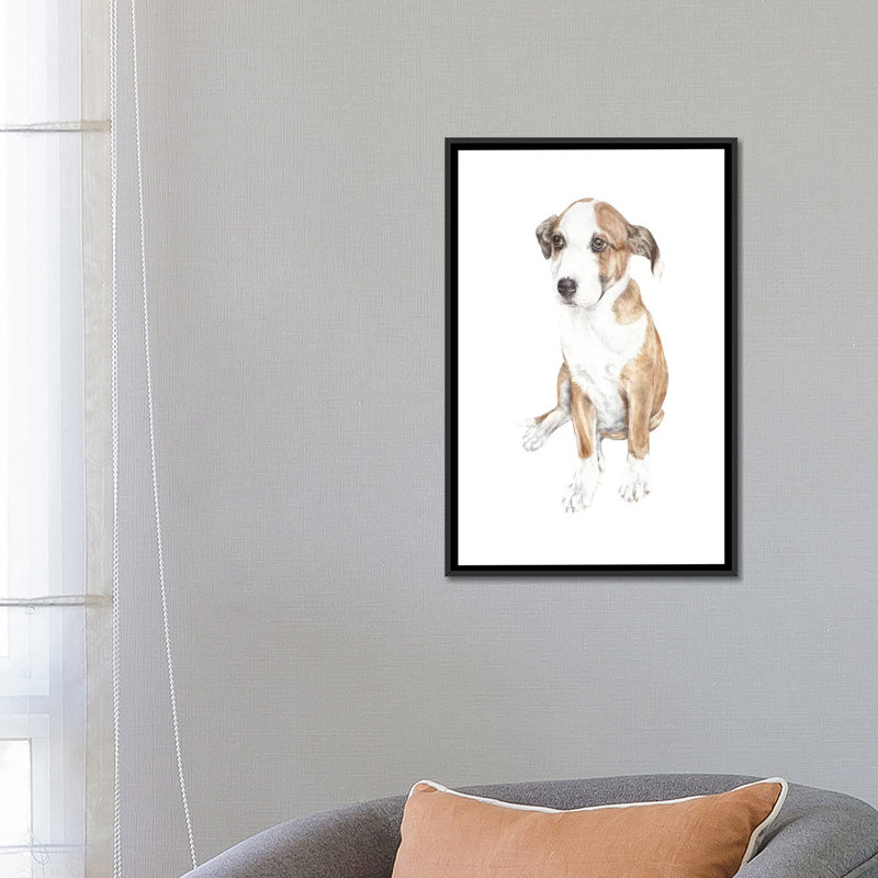 « doux chiot dog », impression sur toile, H 26 po x l 18 po x P 1,5 po, Toile avec cadre noir, Pas de tapis