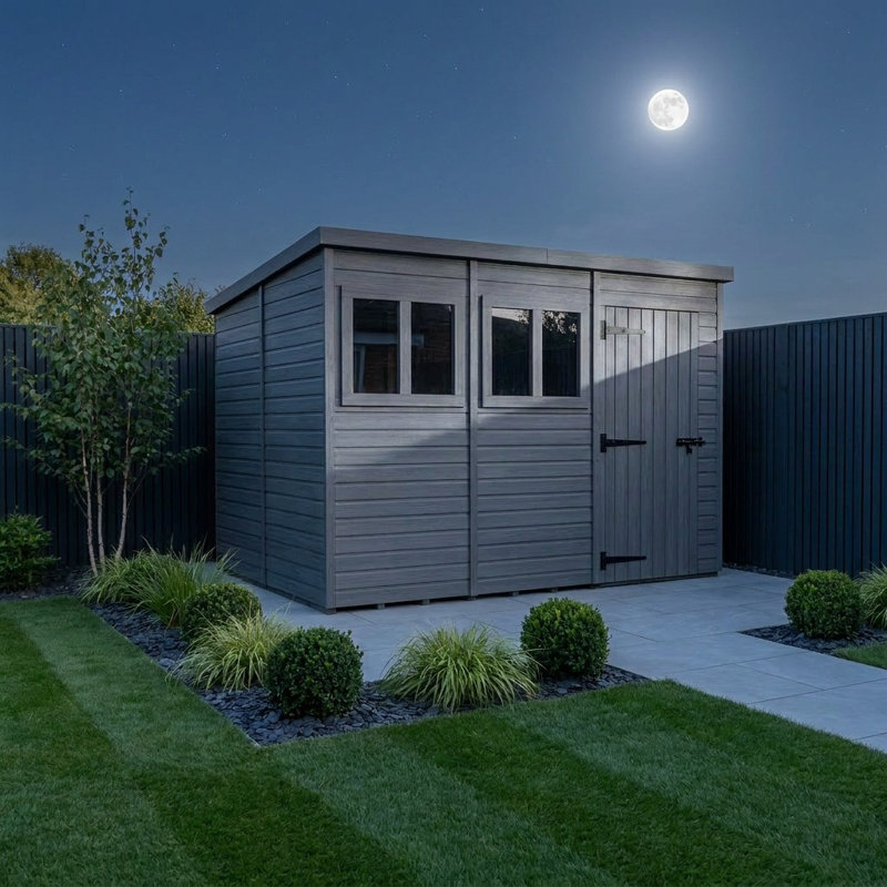 Total Sheds 12ft x 9ft Composite Pent Garden Shed - Single Door - With Windows - EPDM Rubber Roof - UK Manufactured