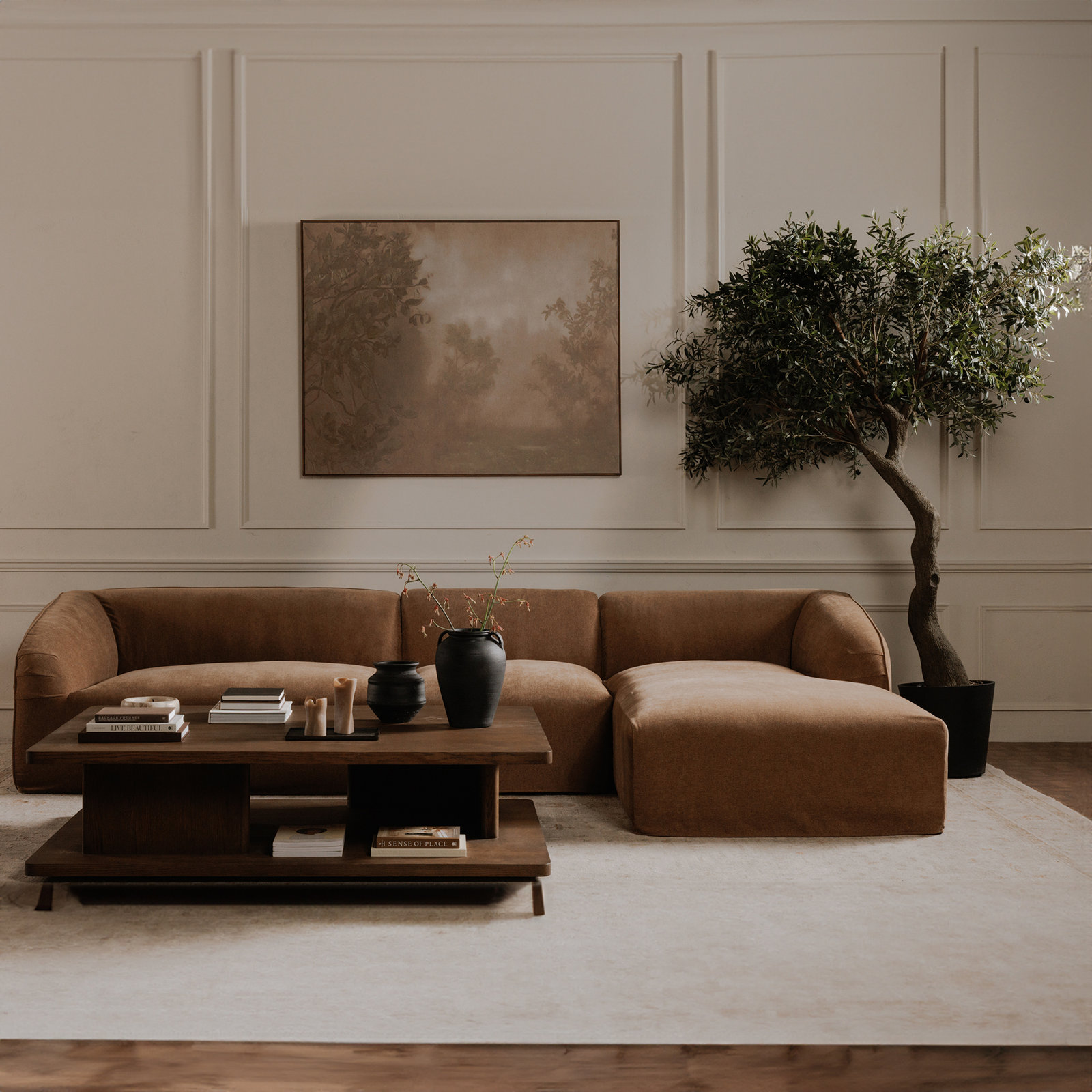 Wilde 3 - Piece 138" Modular Chaise Sectional, Latte Loft Canvas , Left Hand Facing, 29.9" H x 138" W x 76.3" D