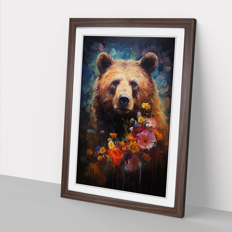 Bear Modern - Single Picture Frame Print on Wood, Walnut Framed, 46cm H x 34cm W x 2cm D