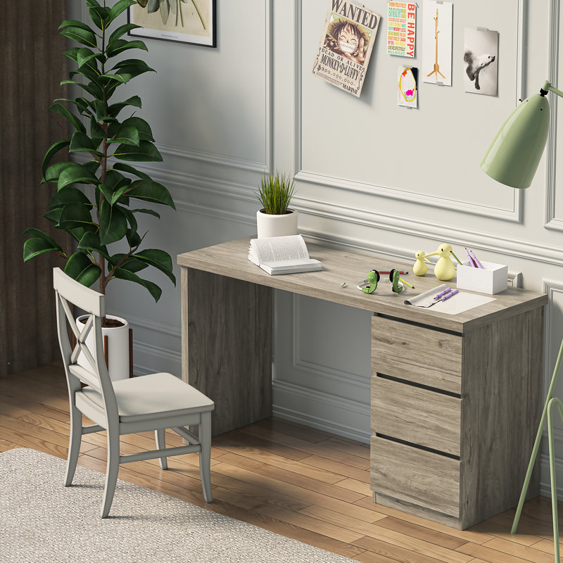 Computer Desk with Drawers, Wood Work Desk, Home Office PC Desk, Grey Oak, 29.4" H x 53.5" W x 19.3" D