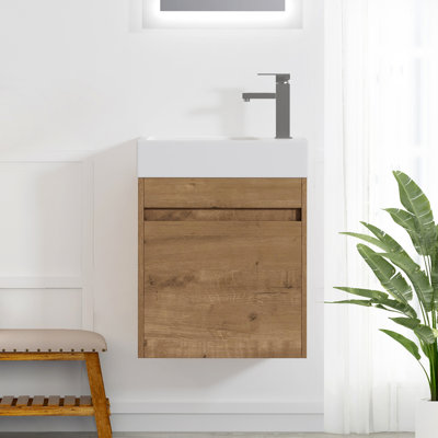 Floating Wall-Mounted Bathroom Vanity with  Ceramic Sink & Soft-Close Cabinet Door
