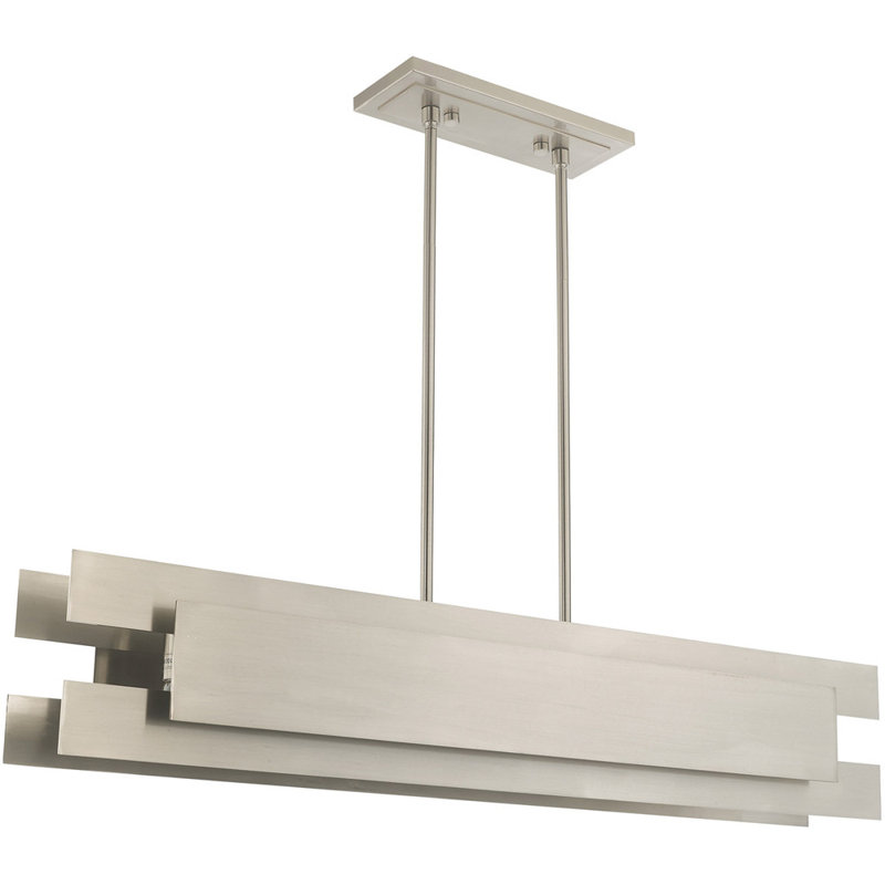 Luminaire suspendu linéaire à 5 lumières, Nickel brossé