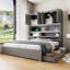 Lit plateforme double en bois avec port USB, tête de lit et tiroirs de rangement, cadre de lit-2143977626