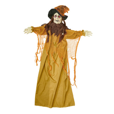 72" Lifesize Animated Hanging Halloween Witch with Wagging Hat Lighted Display