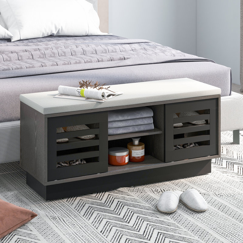 Upholstered Storage Bench, Grey