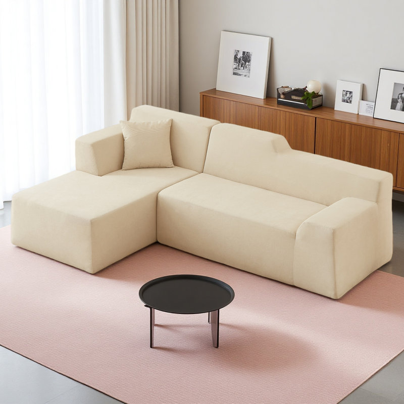 Canapé en L en velours côtelé moderne et minimaliste, Orienté à gauche (vu de face), Beige