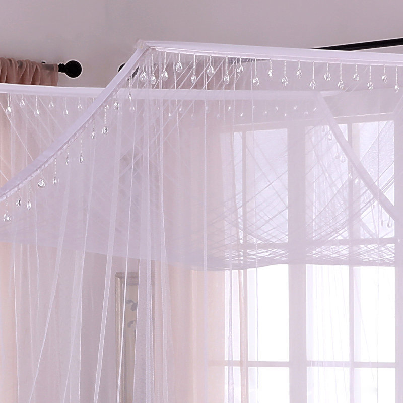 White Polyester Square 4-Post Bed Canopy with Mosquito Netting