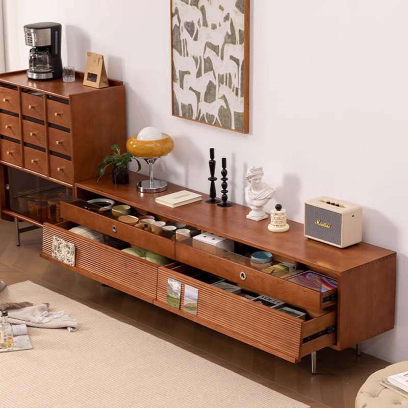 Meuble télé en bois de noyer massif, H 23,62 po x l 82,68 po x P 15,75 po