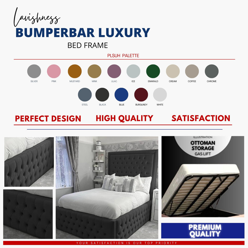 Chanoa Deluxe Ottoman Storage Bed - Bumperbar Plush Velvet Upholstered Gas Lift Bed Frame, Super King (6'), Black