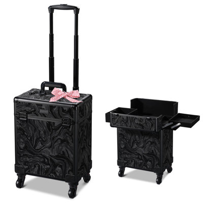 Everly Quinn Rolling Makeup Train Case Cosmetic Trolley Organizer