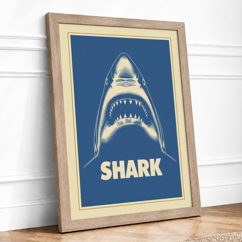 Shark Minimalist - Framed Print, Oak, A3 - 42.0 x 29.7 cm