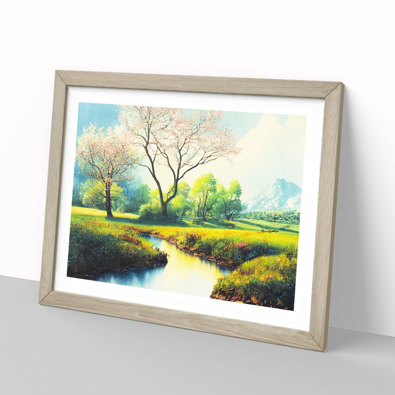 Spring Forest Steam - Single Picture Frame Print, Oak, 46cm H x 64cm W x 2cm D