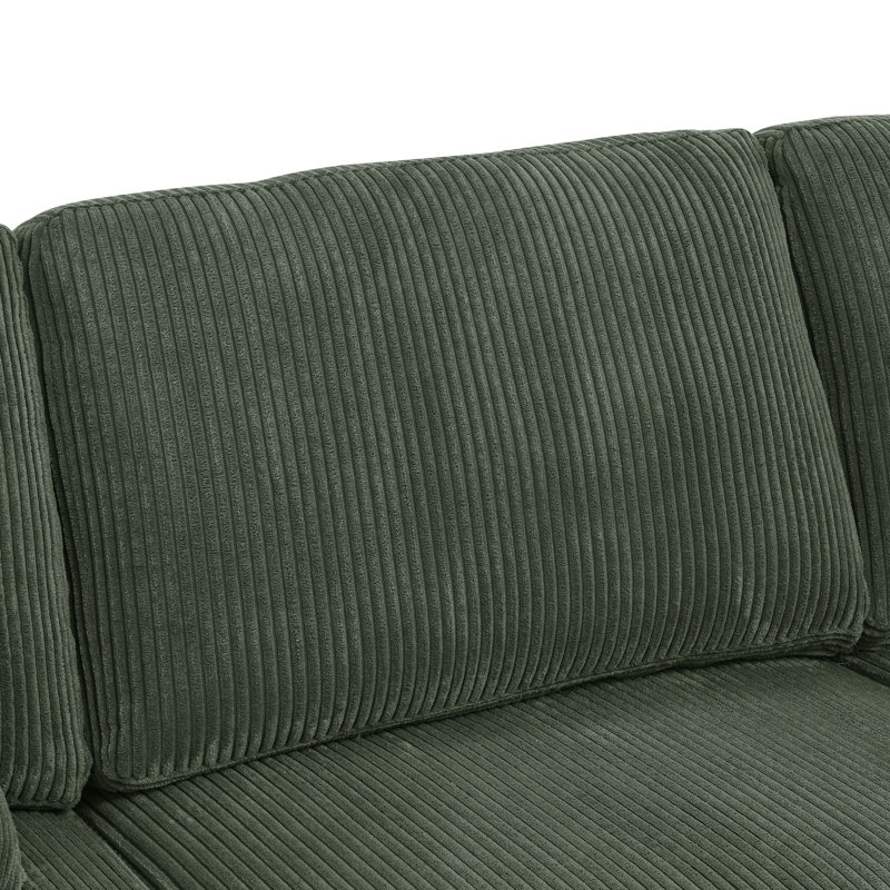 Erstonia Sectional With Ottoman, Dark Green Corduroy