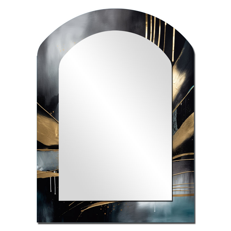 Shapes And Lines Abstract Marble II - Marble Arch Unique Mirror, Gold Asymmetrical Large Wall Mirror, Printed Metal Art