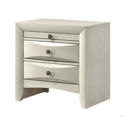 1Pc Contemporary Neutral White Finish Curved Drawer Fronts Storage Drawers Nightstand Wooden