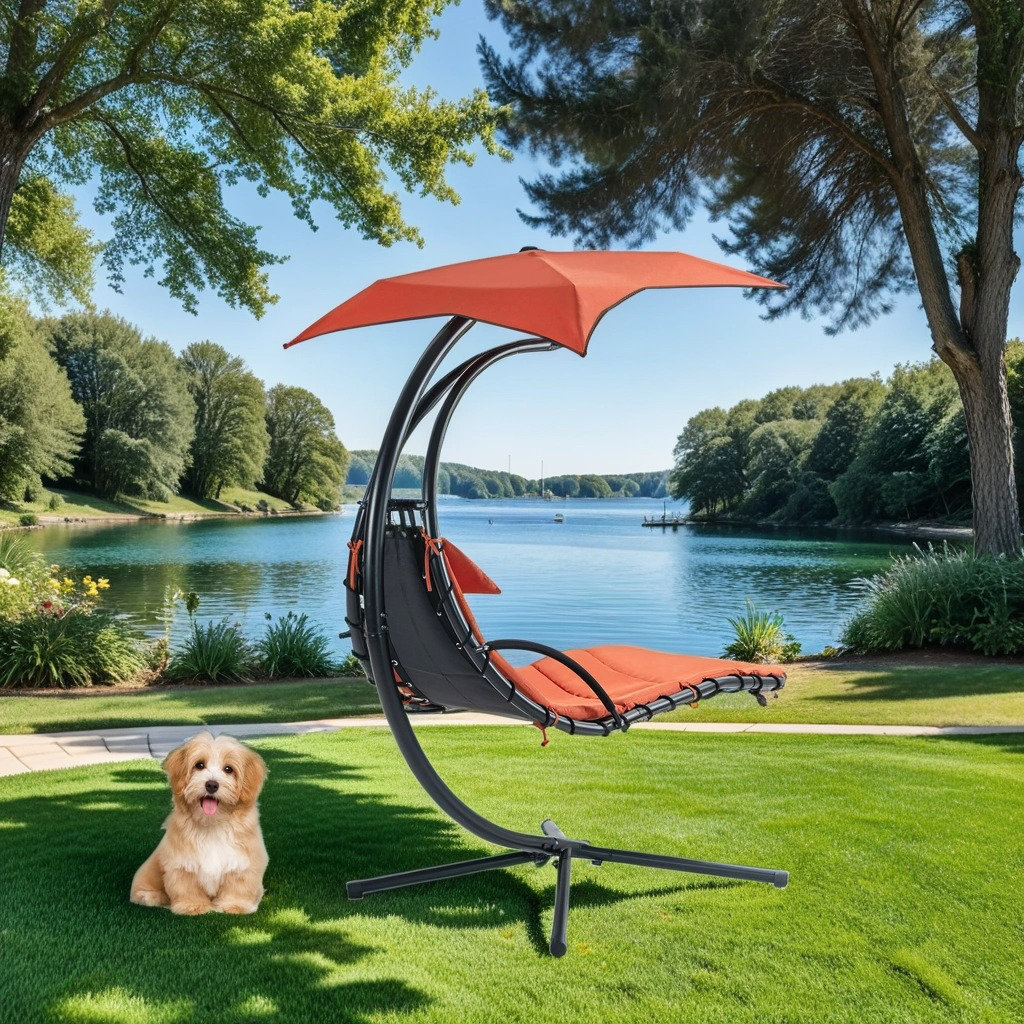 Breakwater Bay Outdoor Hanging Chaise Lounger with Detachable Canopy ...