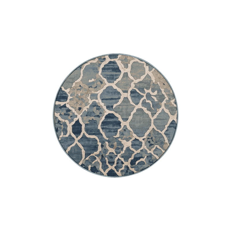 Tapis bleu soyeux et moelleux, Rond 6 pi