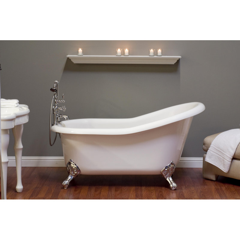 The Huron 5 ft. Single Slipper Clawfoot Acrylic Tub with 7 in. Deck Mount Faucet Holes by Strom Living, Oil Rubbed Bronze
