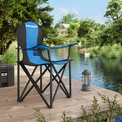 Camping Chair, Folding Outdoor Chair With Padded Seat, Cup Holder, Heavy-Duty Metal, For Picnic Fish Sports