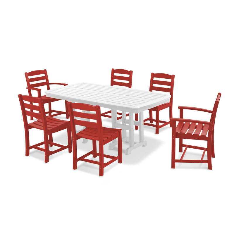 POLYWOOD La Casa Café 7-Piece Dining Set, Sunset Red/White