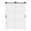 Portes doubles de grange coulissantes 64 po x 80 po à 3 panneaux blancs avec ensemble de quincaillerie et porte de grange-117400888