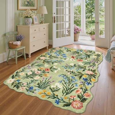 Scalloped Non-Slip Area Rug – Machine Washable