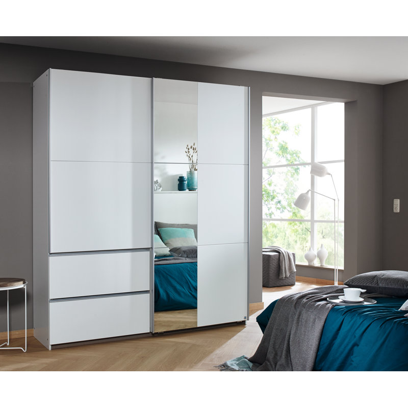 Sevilla 2 Door Manufactured Wood Wardrobe, White/Grey, 210cm H x 175cm W x 59cm D