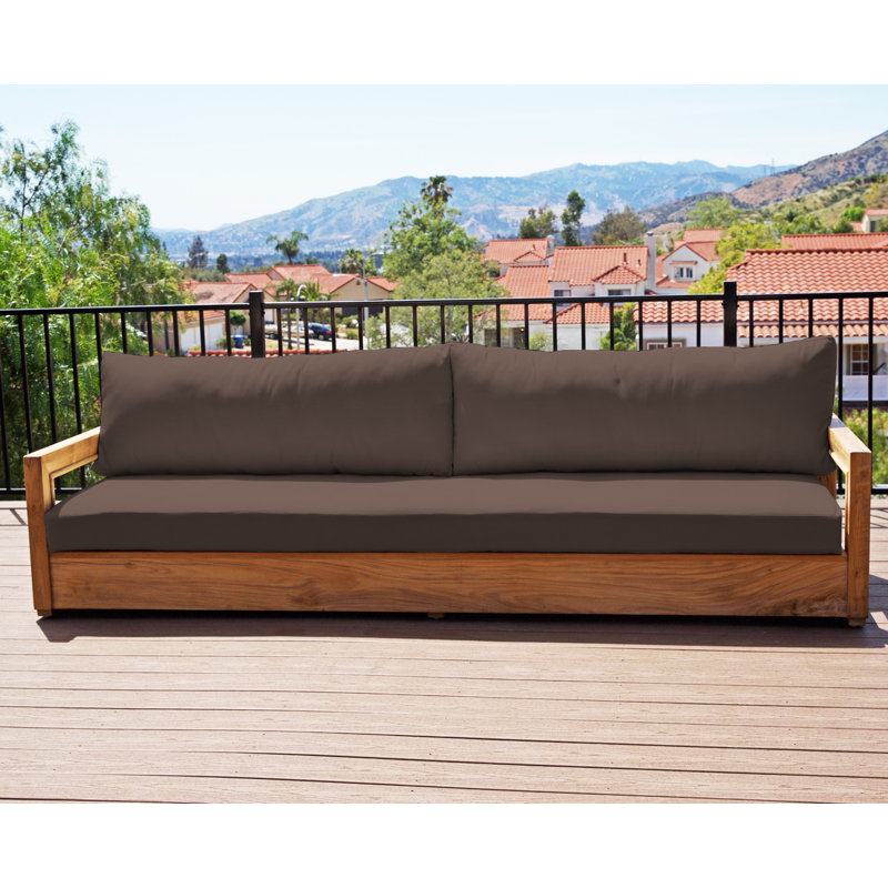 Canapé de patio en teck avec coussins Sunbrella Crelake, Noyer